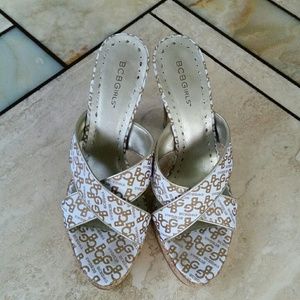 BCBG White Sandal Heels 9.5